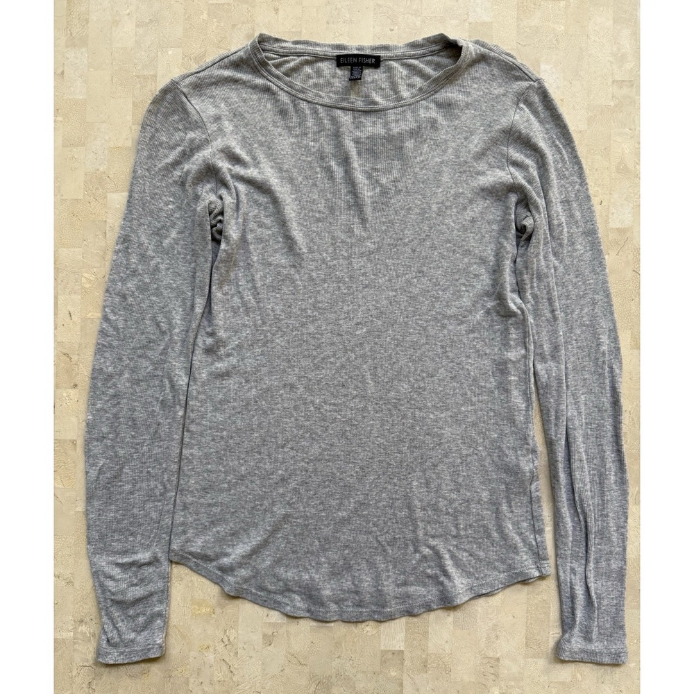 Eileen Fisher Long Sleeve Tshirt Women's Gray Tencel Ribbed Quiet Luxury XXS